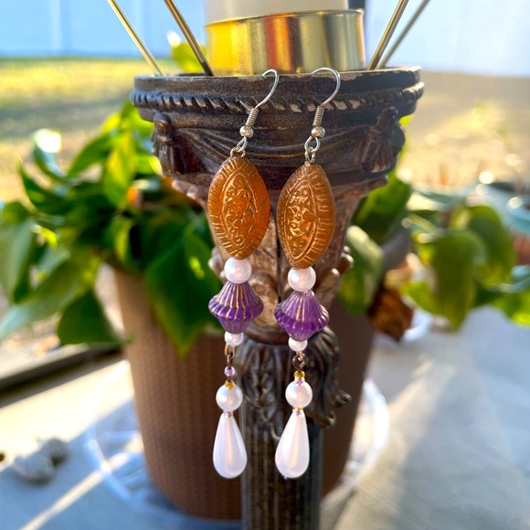Hand Crafted Jewelry - ☀️ Bohemian Style Dangle Earrings, Pearl Drop, Handmade ✌🏼